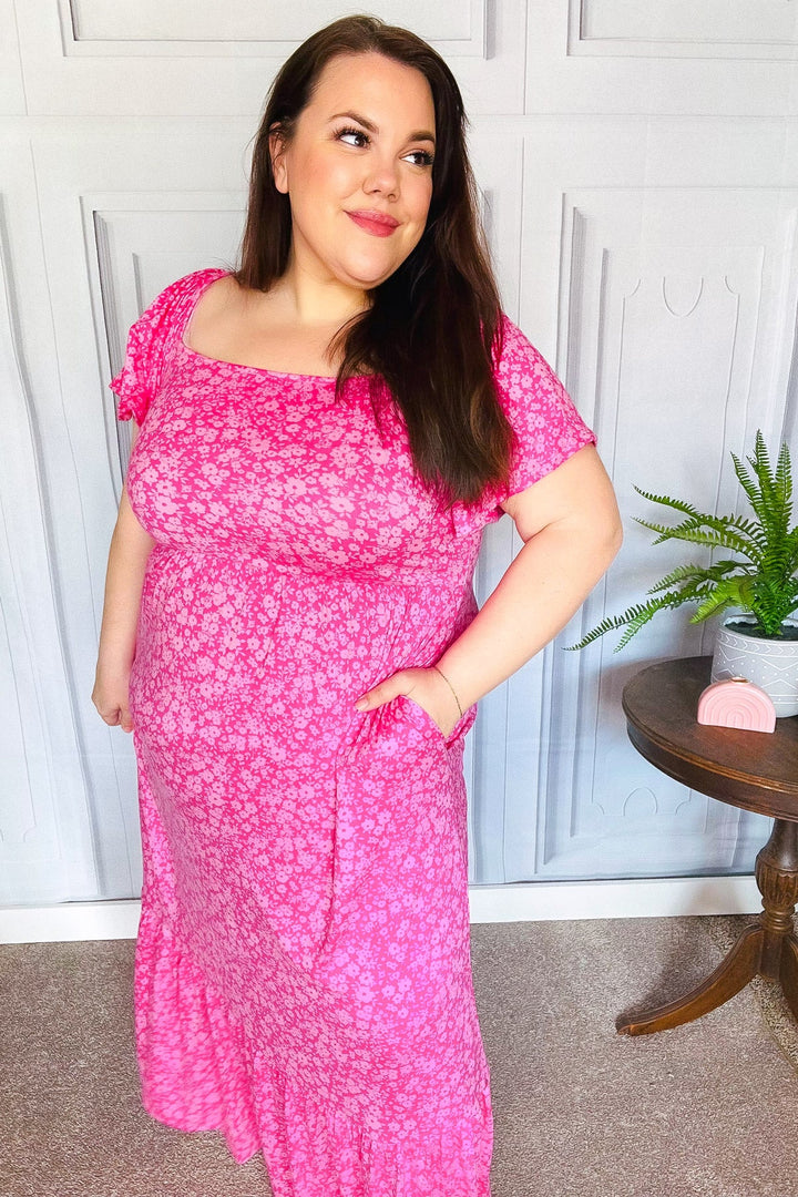 Perfectly You Fuchsia Ditzy Floral Fit &amp; Flare Maxi Dress | Nikki &amp; Co. Boutique