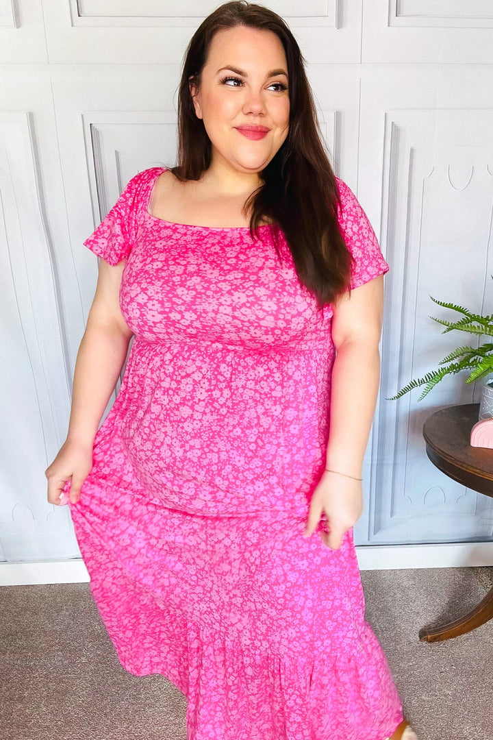 Perfectly You Fuchsia Ditzy Floral Fit &amp; Flare Maxi Dress | Nikki &amp; Co. Boutique