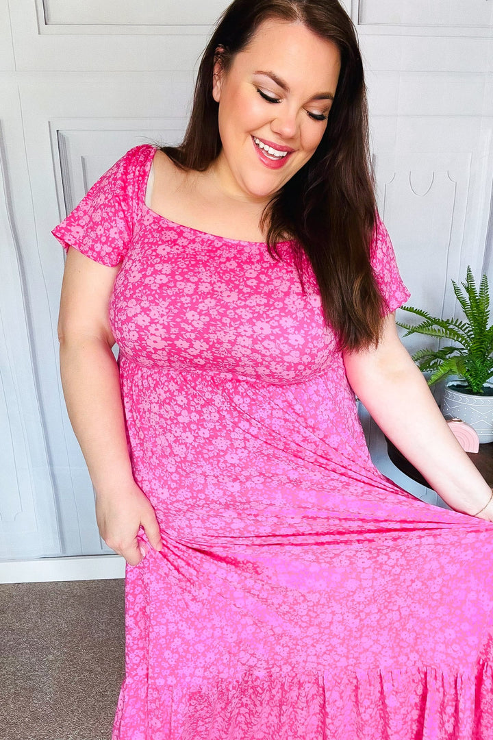 Perfectly You Fuchsia Ditzy Floral Fit &amp; Flare Maxi Dress | Nikki &amp; Co. Boutique