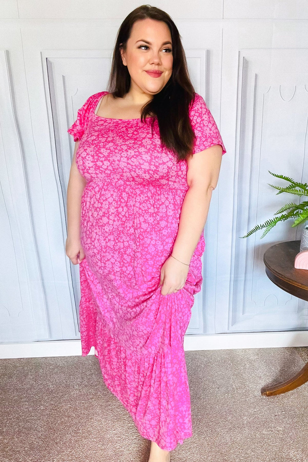Perfectly You Fuchsia Ditzy Floral Fit &amp; Flare Maxi Dress | Nikki &amp; Co. Boutique