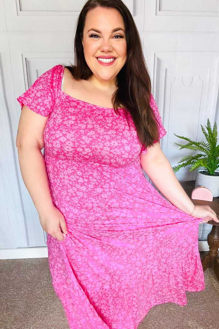 Perfectly You Fuchsia Ditzy Floral Fit &amp; Flare Maxi Dress | Nikki &amp; Co. Boutique