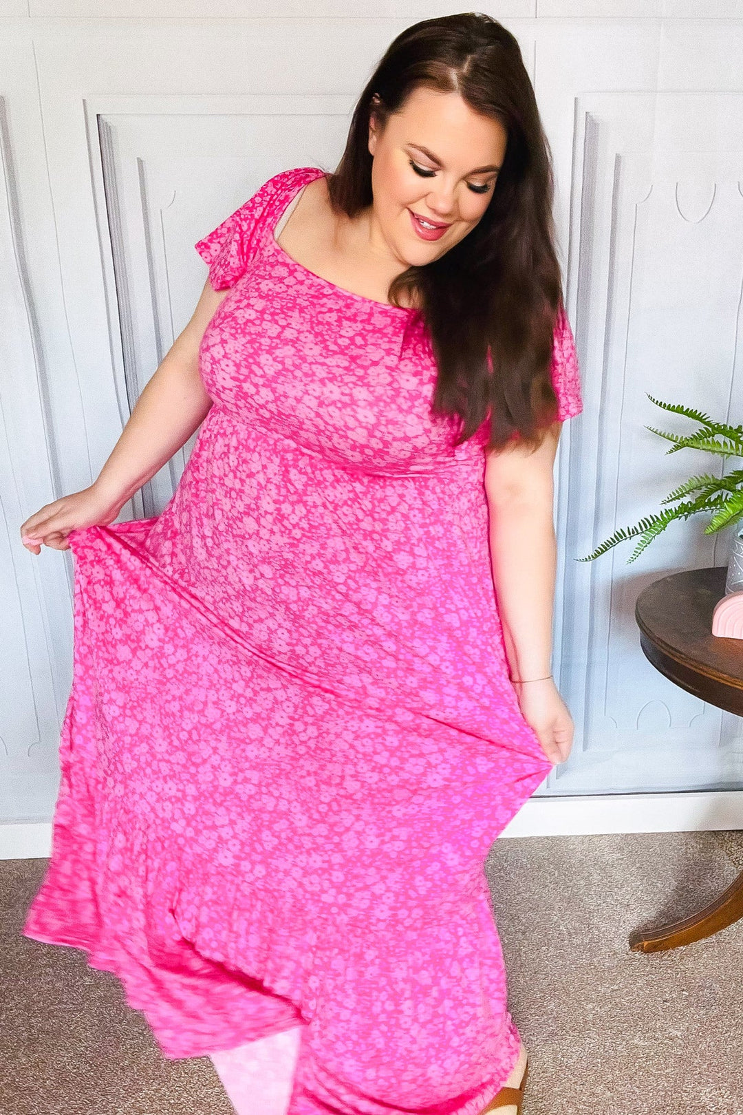 Perfectly You Fuchsia Ditzy Floral Fit &amp; Flare Maxi Dress | Nikki &amp; Co. Boutique