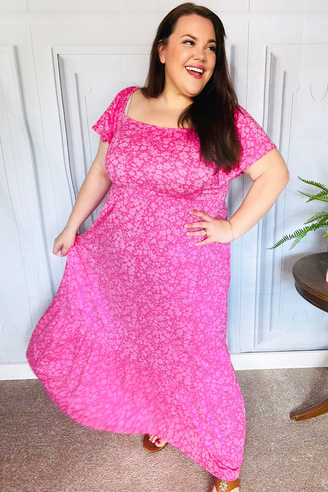 Perfectly You Fuchsia Ditzy Floral Fit &amp; Flare Maxi Dress | Nikki &amp; Co. Boutique