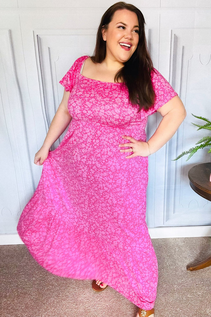 Perfectly You Fuchsia Ditzy Floral Fit &amp; Flare Maxi Dress | Nikki &amp; Co. Boutique