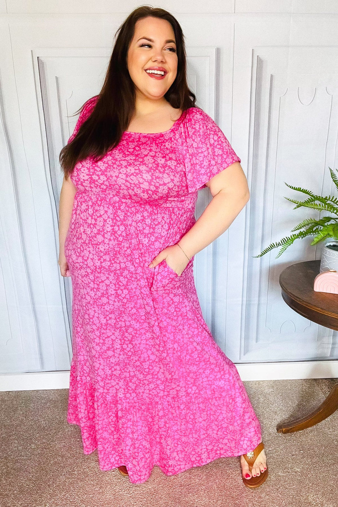 Perfectly You Fuchsia Ditzy Floral Fit &amp; Flare Maxi Dress | Nikki &amp; Co. Boutique