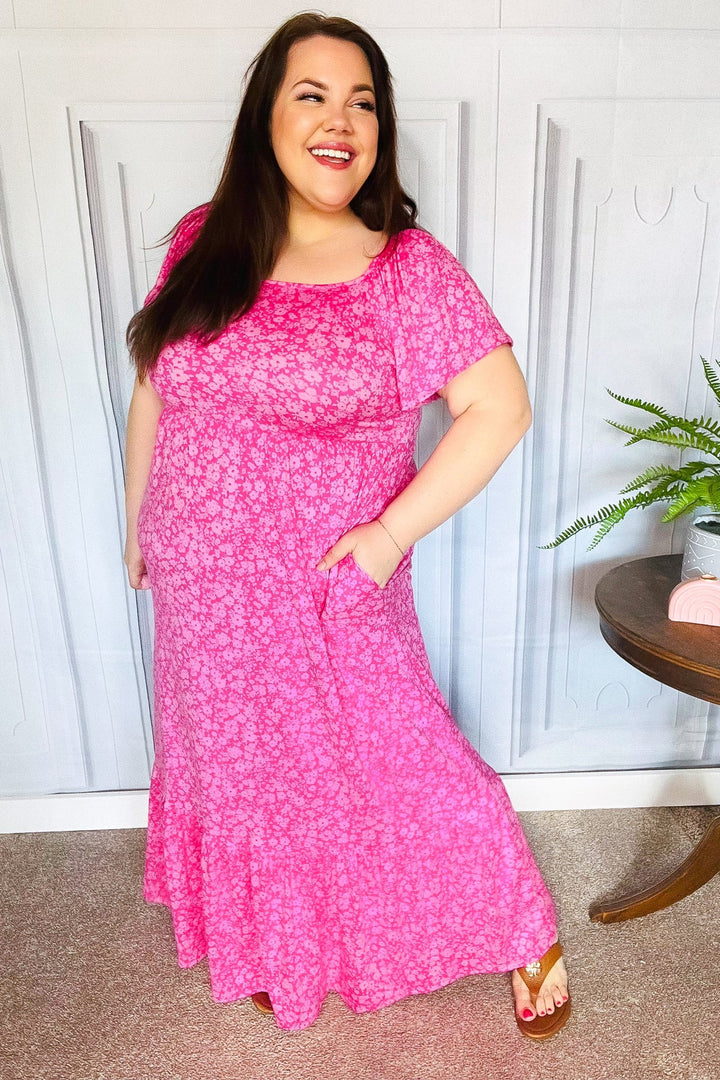 Perfectly You Fuchsia Ditzy Floral Fit &amp; Flare Maxi Dress | Nikki &amp; Co. Boutique