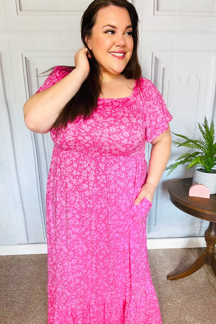 Perfectly You Fuchsia Ditzy Floral Fit &amp; Flare Maxi Dress | Nikki &amp; Co. Boutique