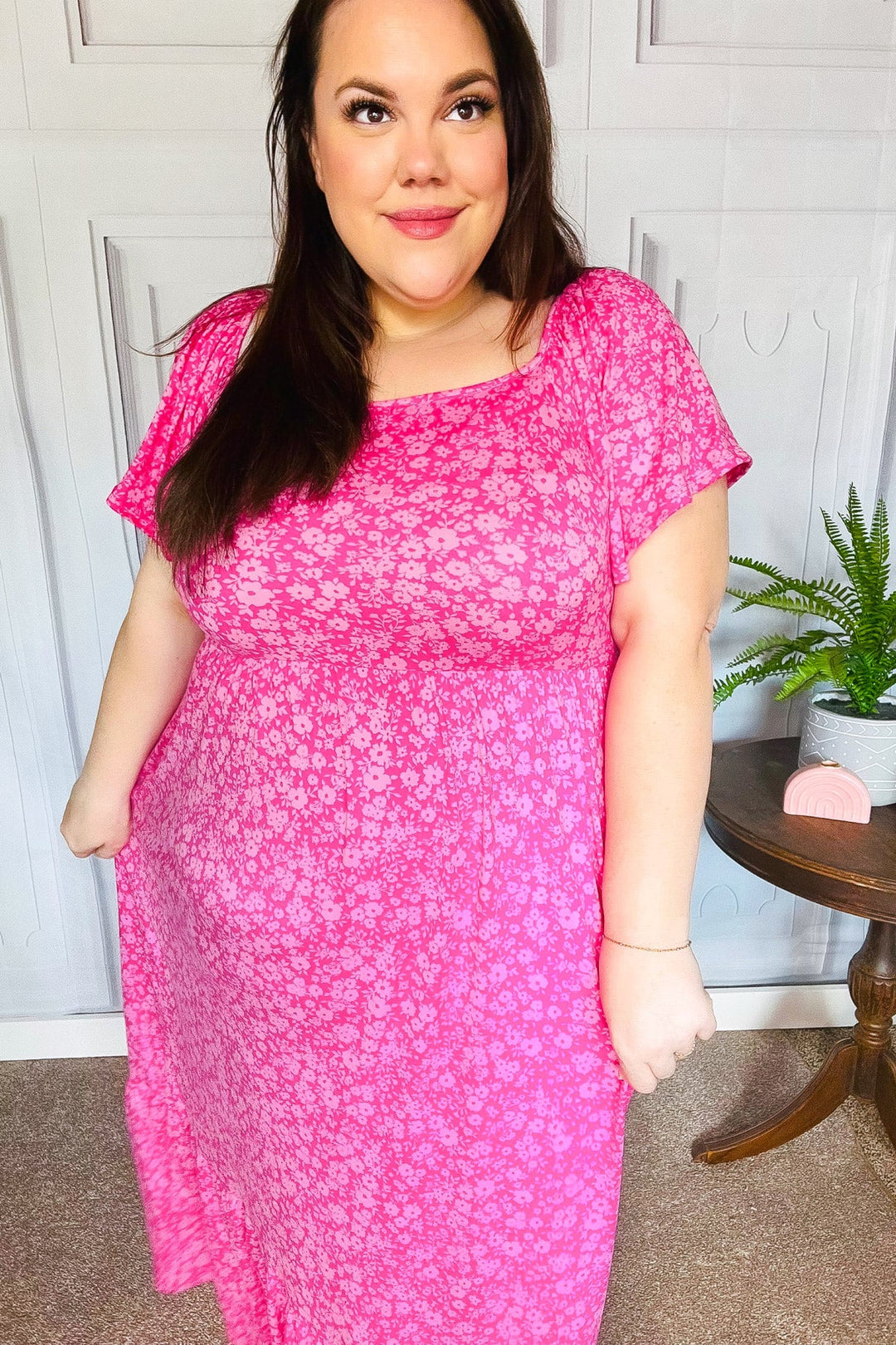Perfectly You Fuchsia Ditzy Floral Fit &amp; Flare Maxi Dress | Nikki &amp; Co. Boutique