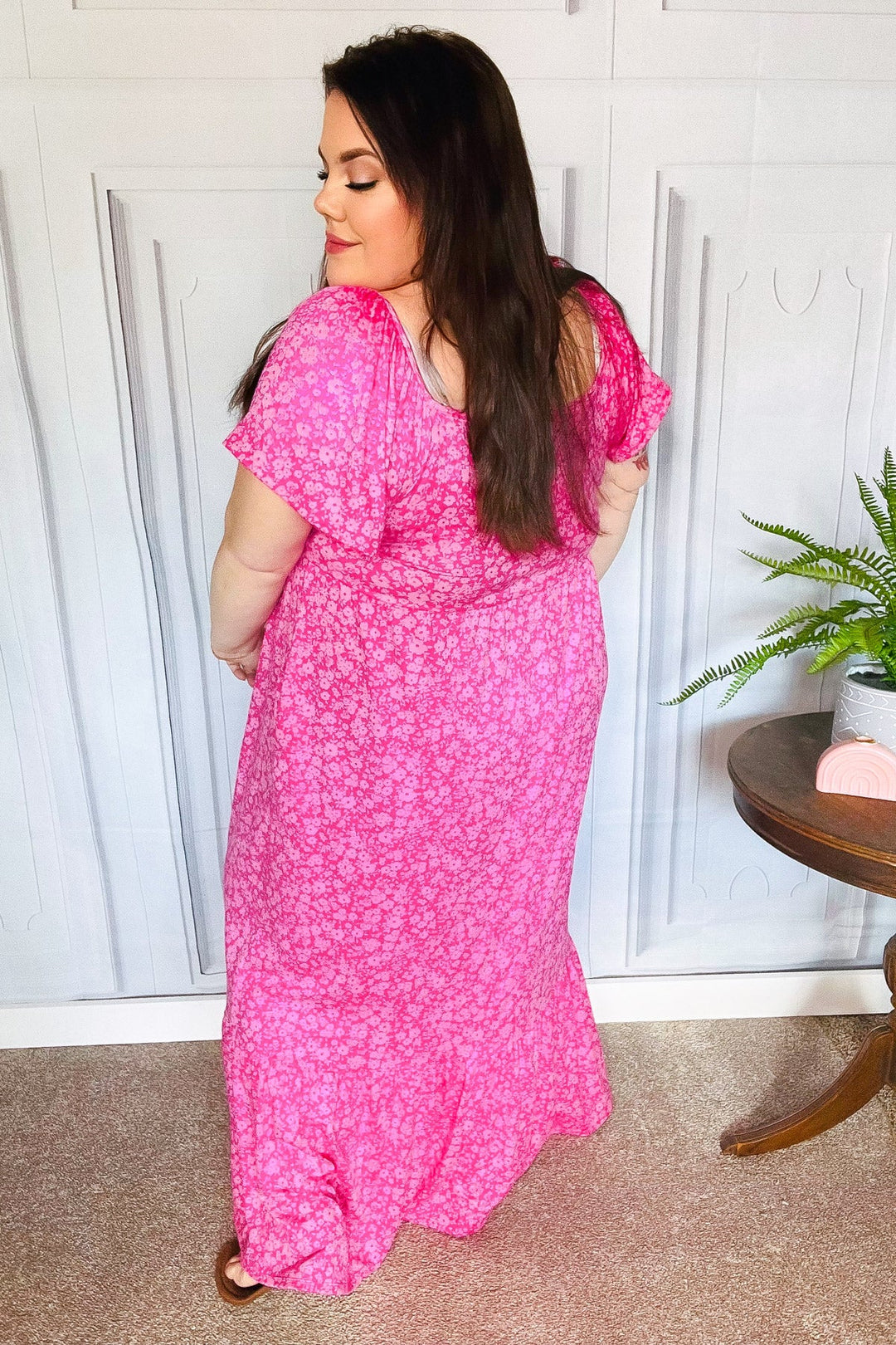 Perfectly You Fuchsia Ditzy Floral Fit &amp; Flare Maxi Dress | Nikki &amp; Co. Boutique