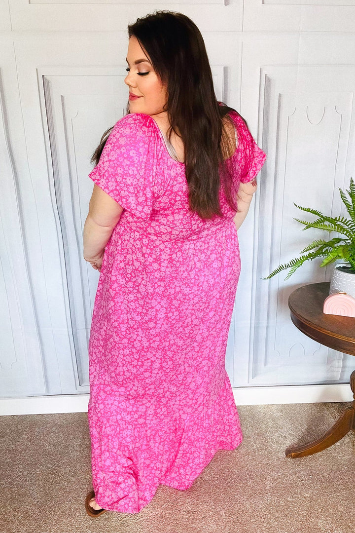 Perfectly You Fuchsia Ditzy Floral Fit &amp; Flare Maxi Dress | Nikki &amp; Co. Boutique