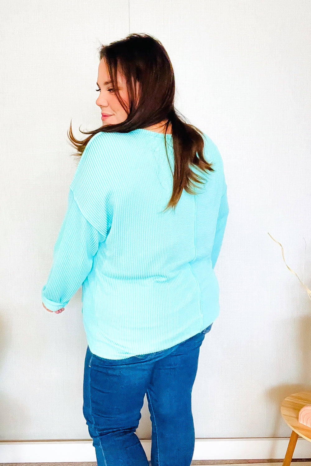 Eyes On You Seafoam Mineral Wash Rib Notch Neck Pocket Top | Nikki &amp; Co. Boutique