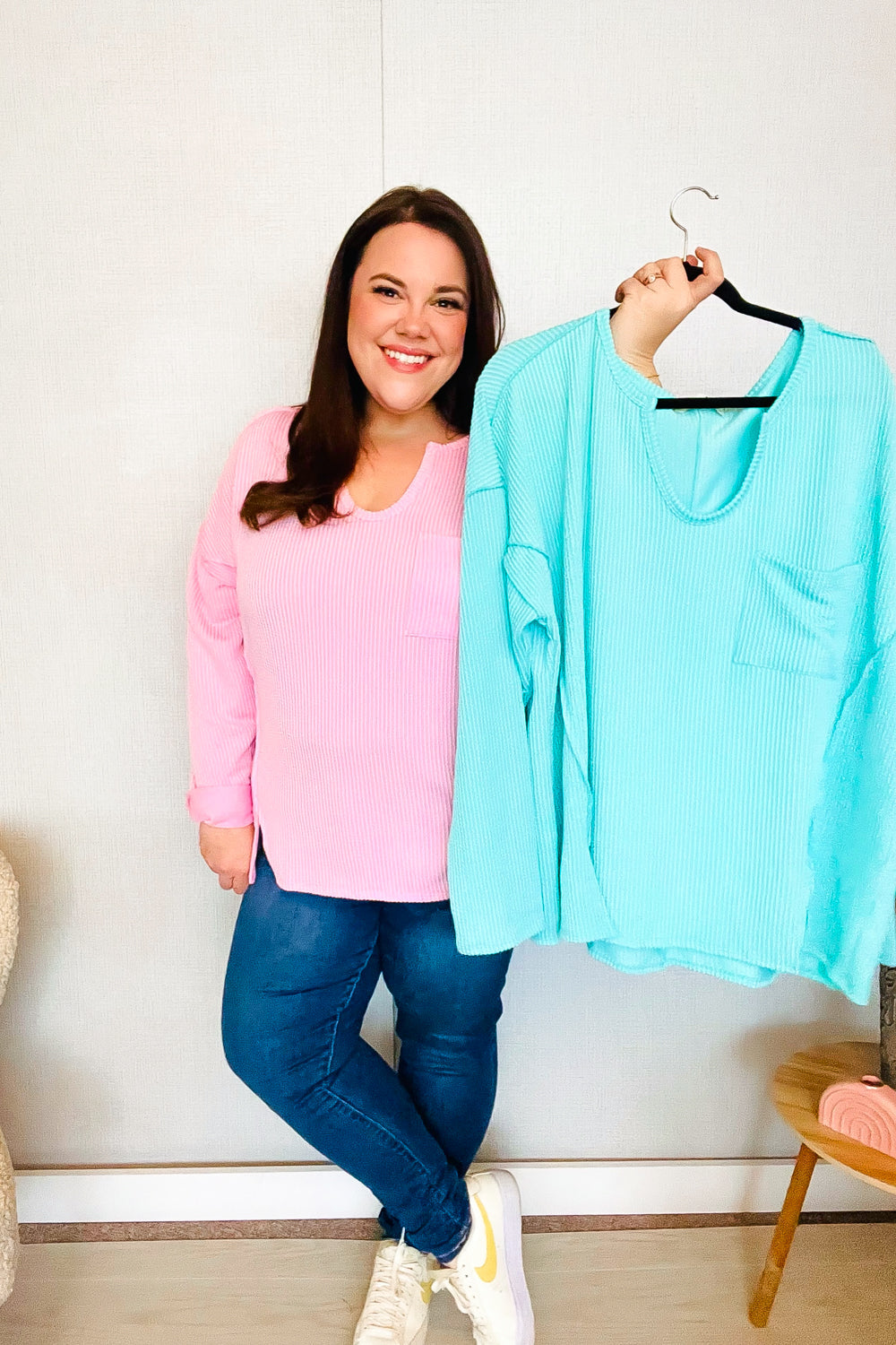 Eyes On You Seafoam Mineral Wash Rib Notch Neck Pocket Top | Nikki &amp; Co. Boutique