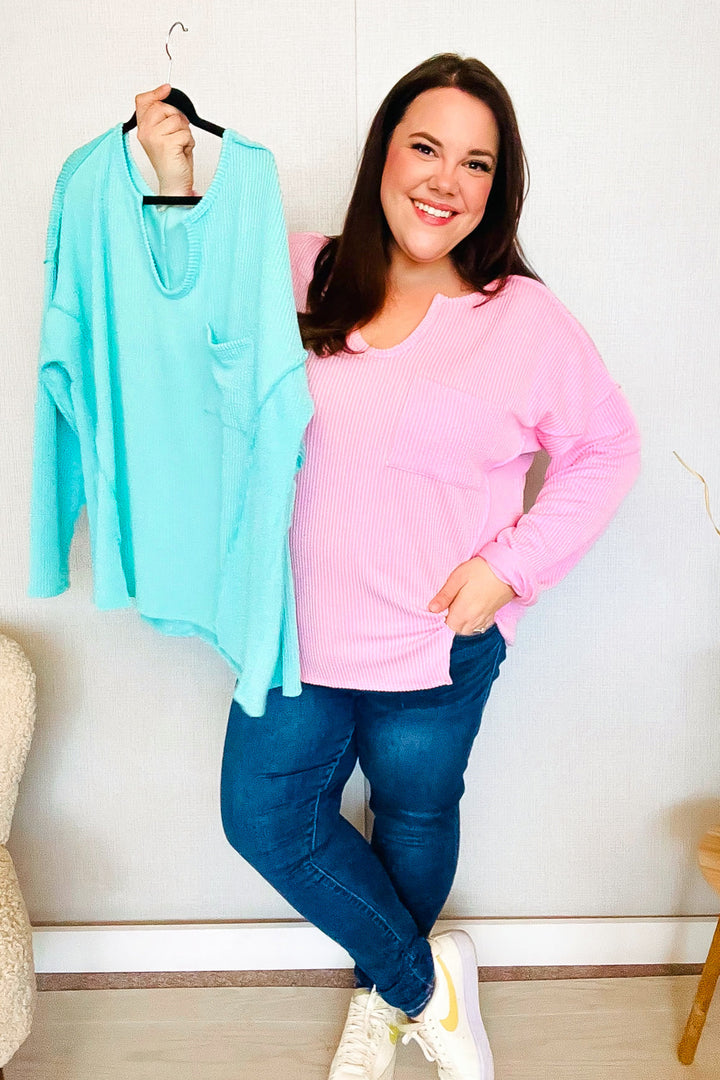 Eyes On You Seafoam Mineral Wash Rib Notch Neck Pocket Top | Nikki &amp; Co. Boutique
