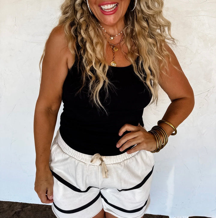 Mineral Wash Shorts with Stripes (NP) - 2 Colors  Plus | Nikki &amp; Co. Boutique