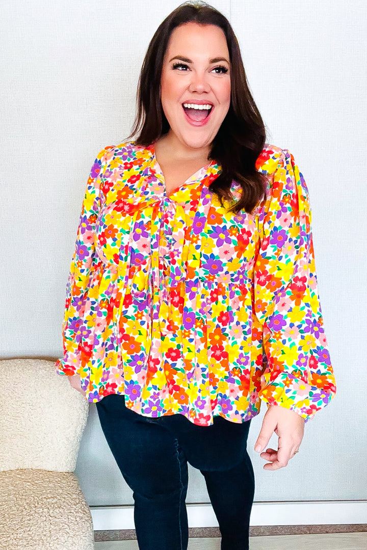 Chasing Dreams Ribbon Tie Bow Babydoll Puff Elastic Sleeve Floral Tops | Nikki &amp; Co. Boutique