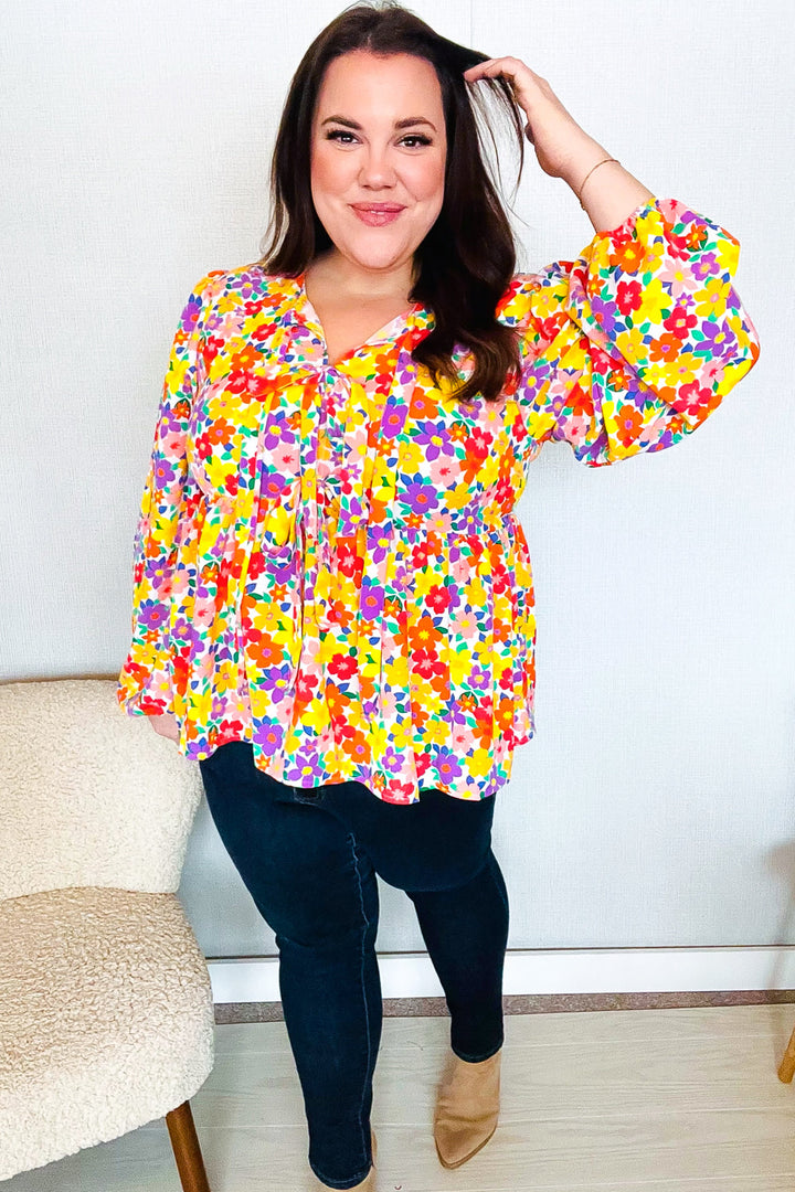 Chasing Dreams Ribbon Tie Bow Babydoll Puff Elastic Sleeve Floral Tops | Nikki &amp; Co. Boutique