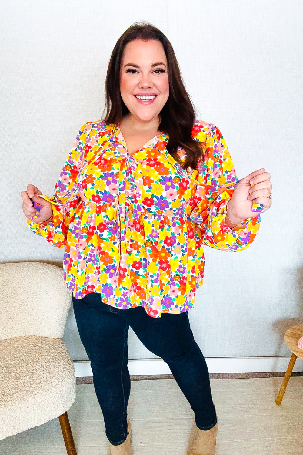 Chasing Dreams Ribbon Tie Bow Babydoll Puff Elastic Sleeve Floral Tops | Nikki &amp; Co. Boutique
