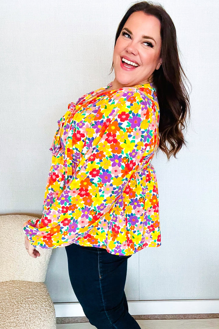 Chasing Dreams Ribbon Tie Bow Babydoll Puff Elastic Sleeve Floral Tops | Nikki &amp; Co. Boutique