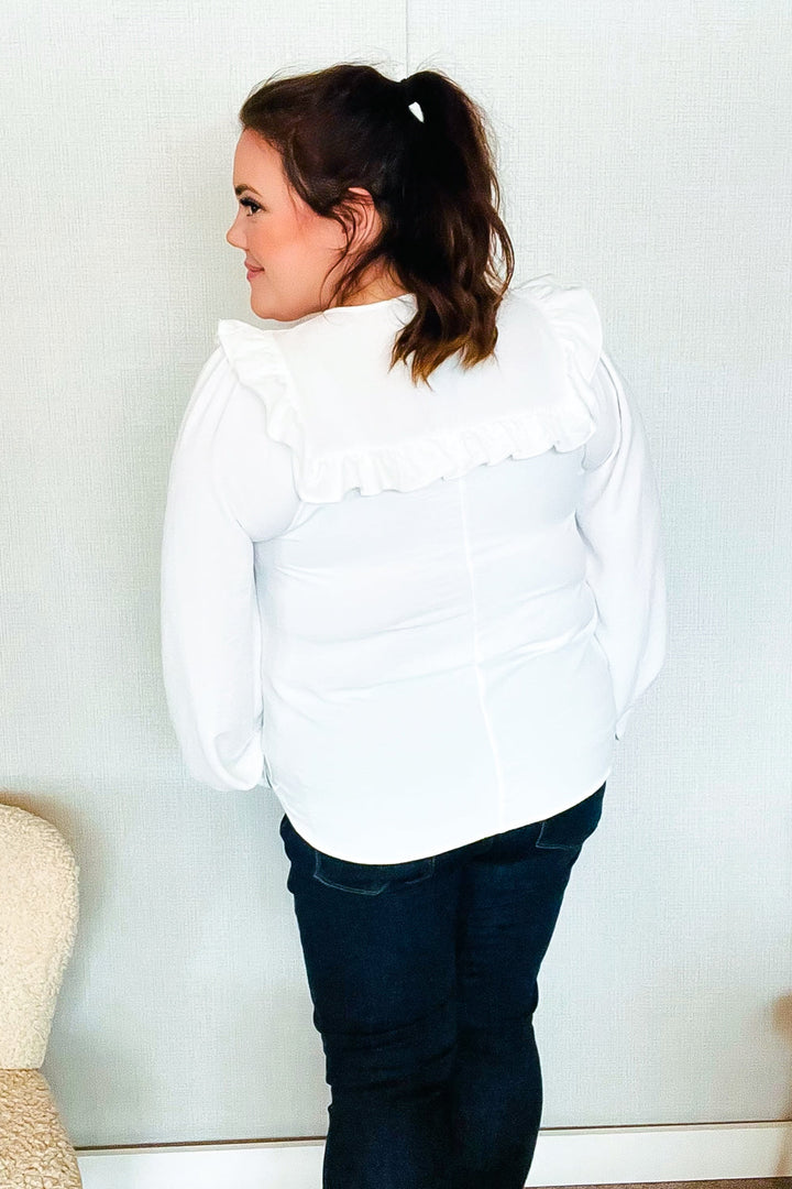 Eyes On You Ivory Ribbon Tie Bow Square Neck Ruffle Bubble Sleeve Blouse | Nikki &amp; Co. Boutique
