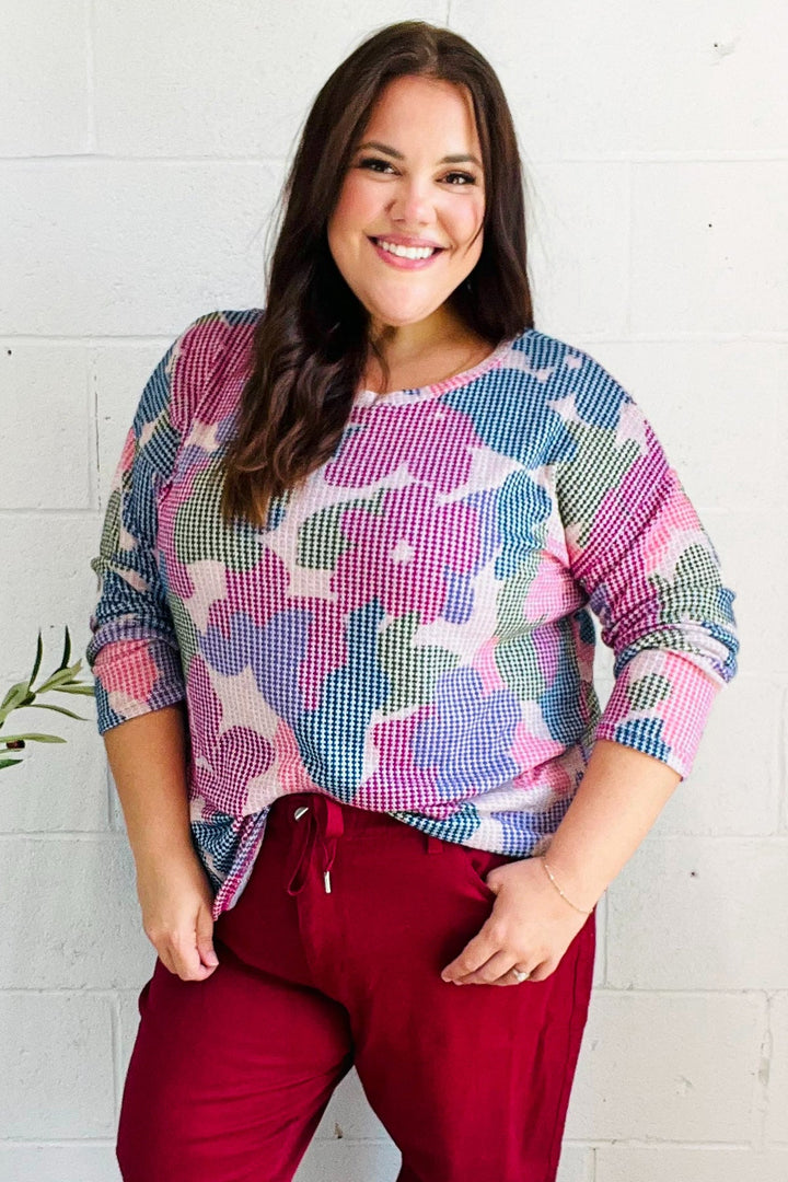 Beautiful You Magenta Floral Vintage Two Tone Knit Top | Nikki &amp; Co. Boutique