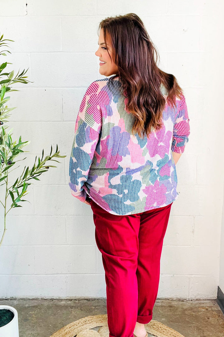 Beautiful You Magenta Floral Vintage Two Tone Knit Top | Nikki &amp; Co. Boutique