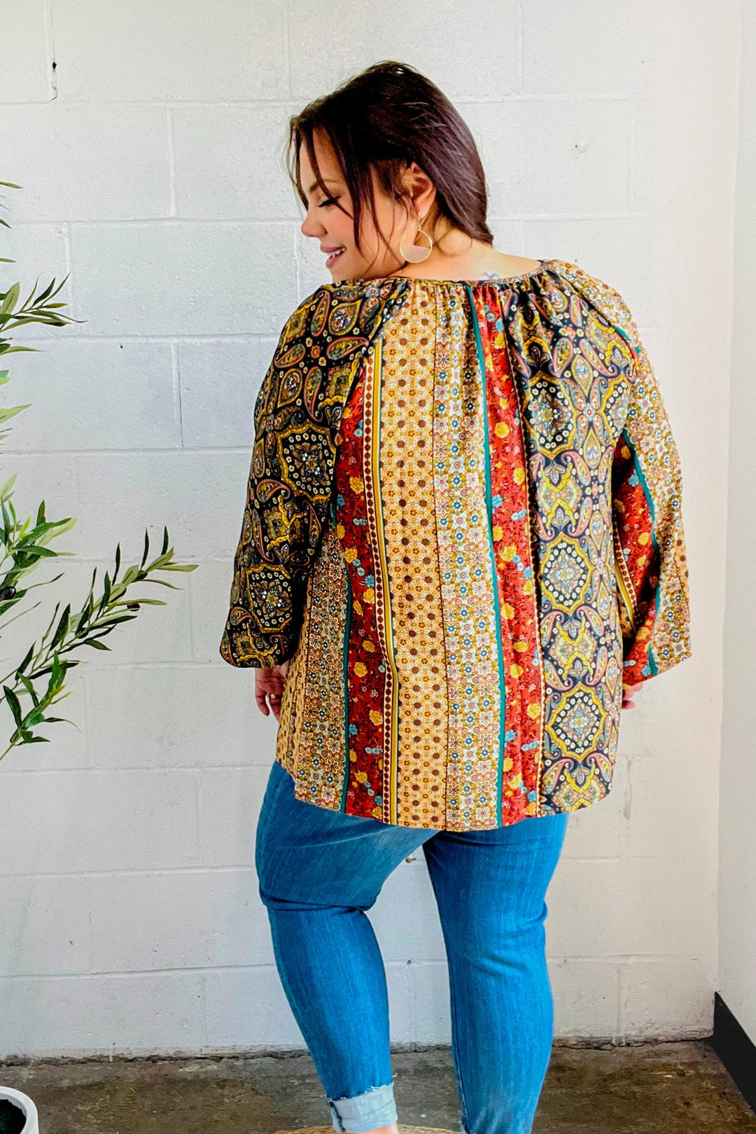 Weekend Ready Black &amp; Rust Paisley Raglan Keyhole Tie Tops | Nikki &amp; Co. Boutique