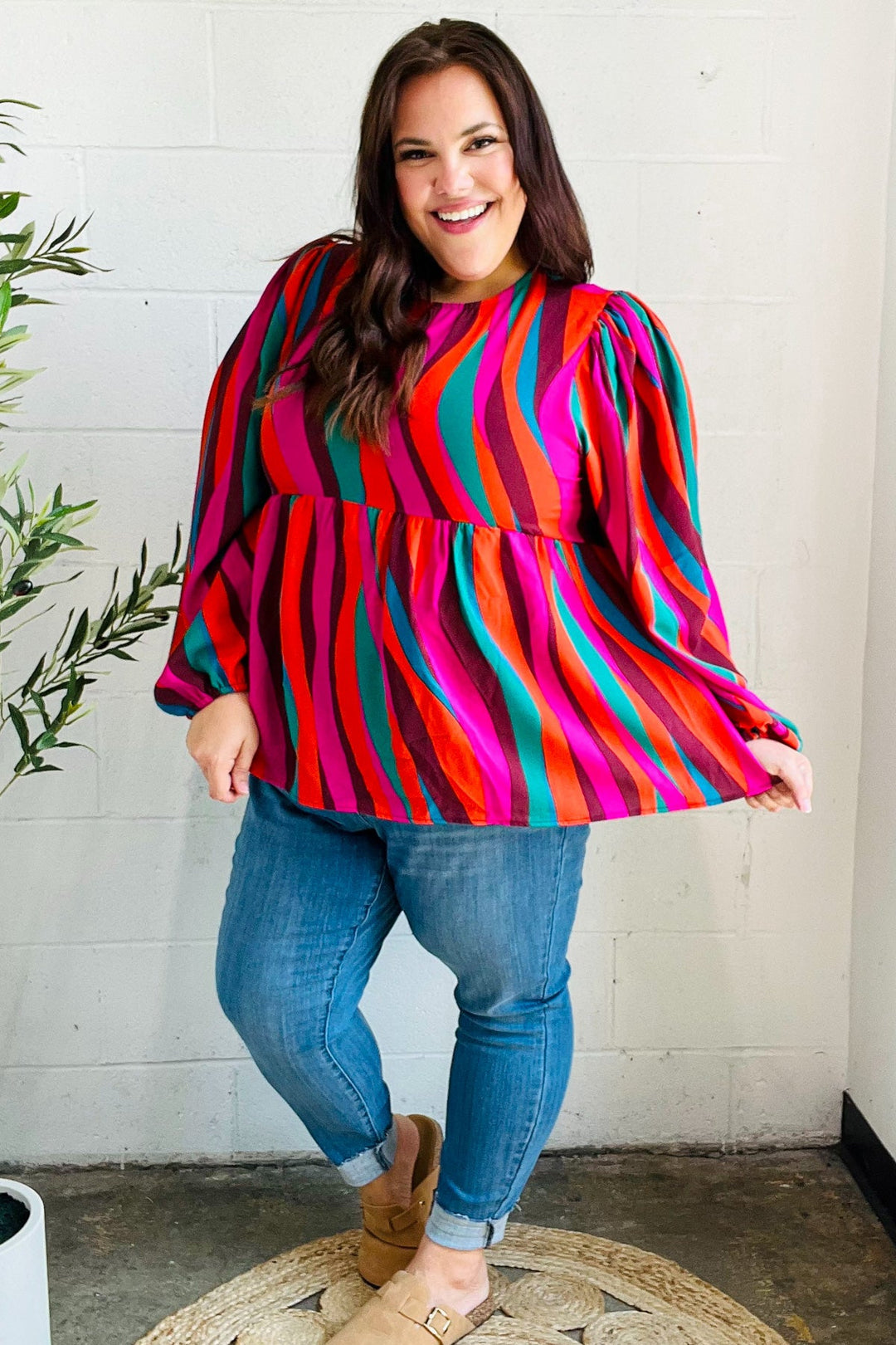 Rust &amp; Berry Abstract Print Babydoll Air Flow Woven Tops | Nikki &amp; Co. Boutique
