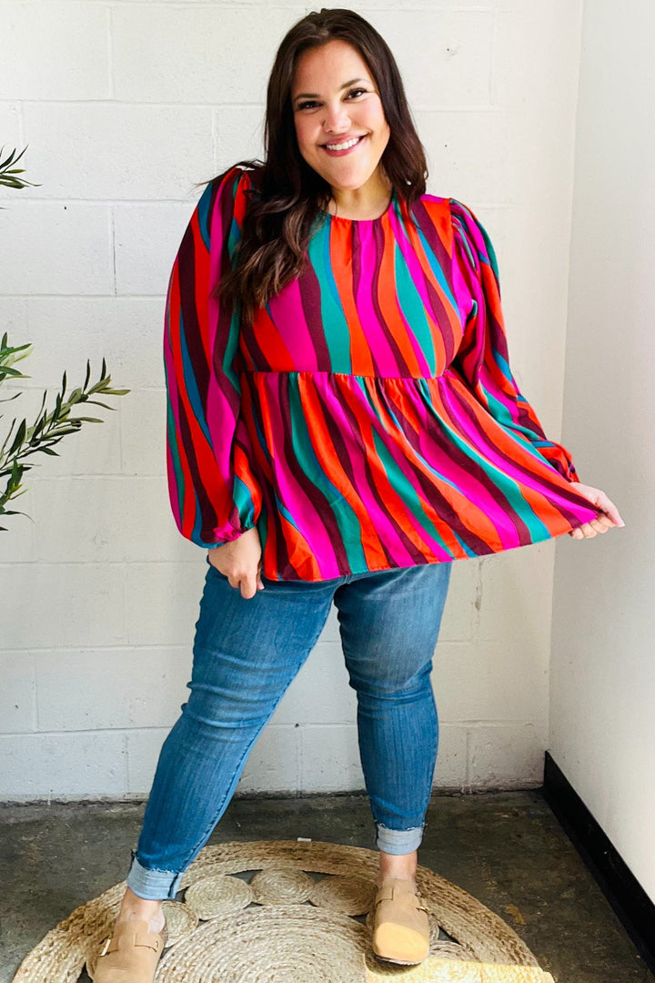 Rust &amp; Berry Abstract Print Babydoll Air Flow Woven Tops | Nikki &amp; Co. Boutique
