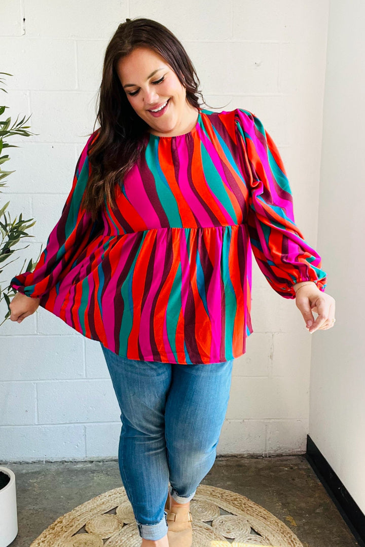 Rust &amp; Berry Abstract Print Babydoll Air Flow Woven Tops | Nikki &amp; Co. Boutique