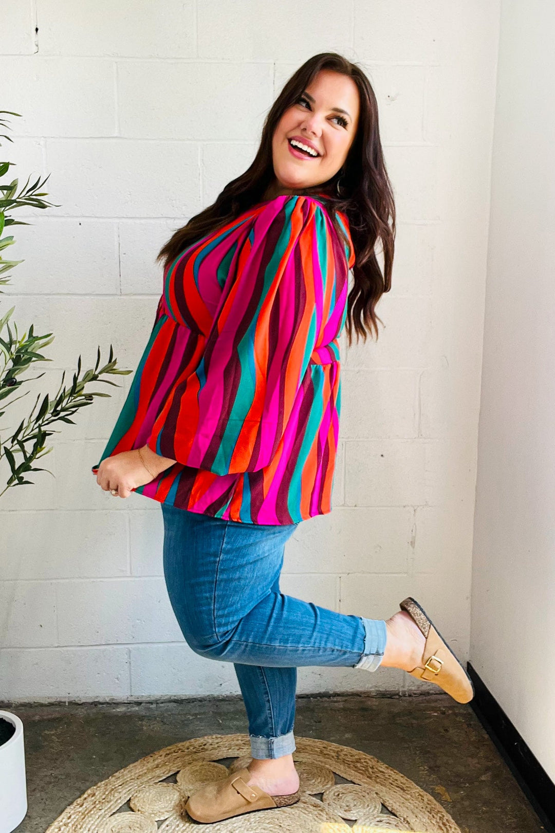 Rust &amp; Berry Abstract Print Babydoll Air Flow Woven Tops | Nikki &amp; Co. Boutique