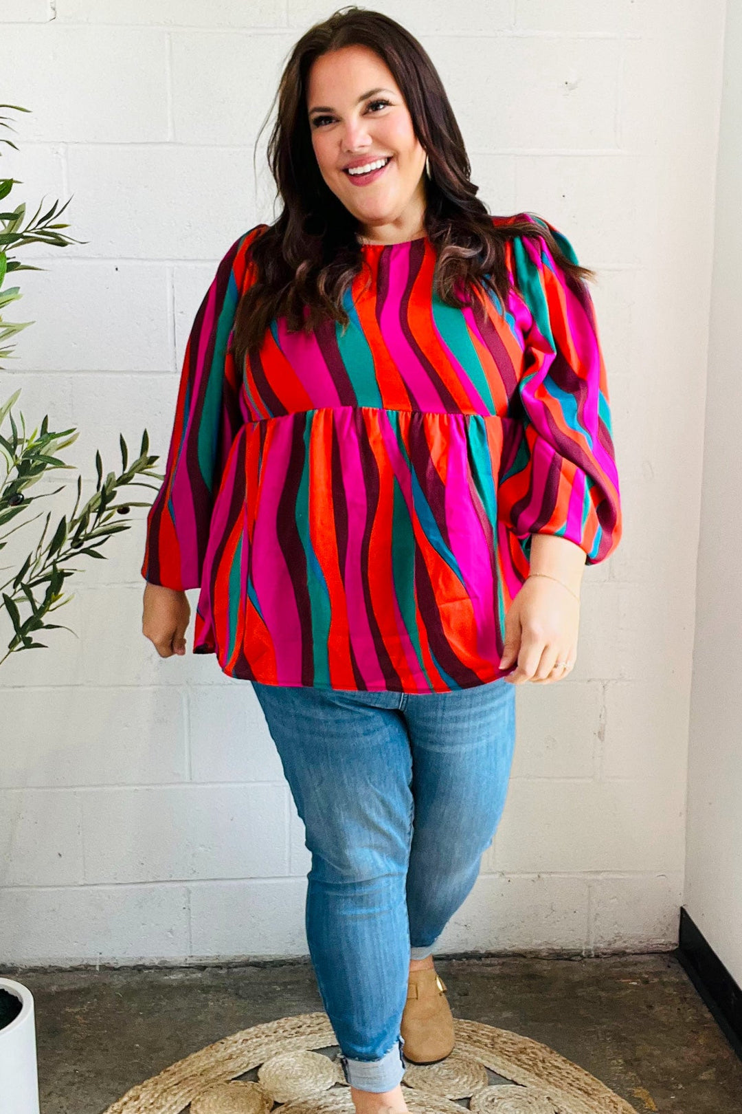 Rust &amp; Berry Abstract Print Babydoll Air Flow Woven Tops | Nikki &amp; Co. Boutique