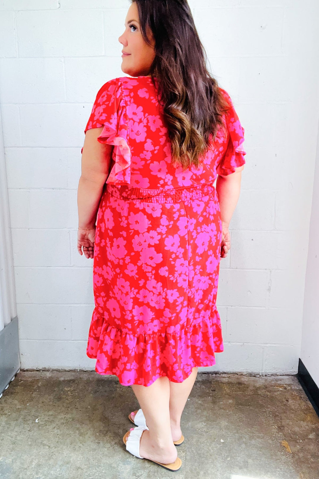 Remember Me Red &amp; Pink Floral Print Smocked Waist Midi Dress | Nikki &amp; Co. Boutique