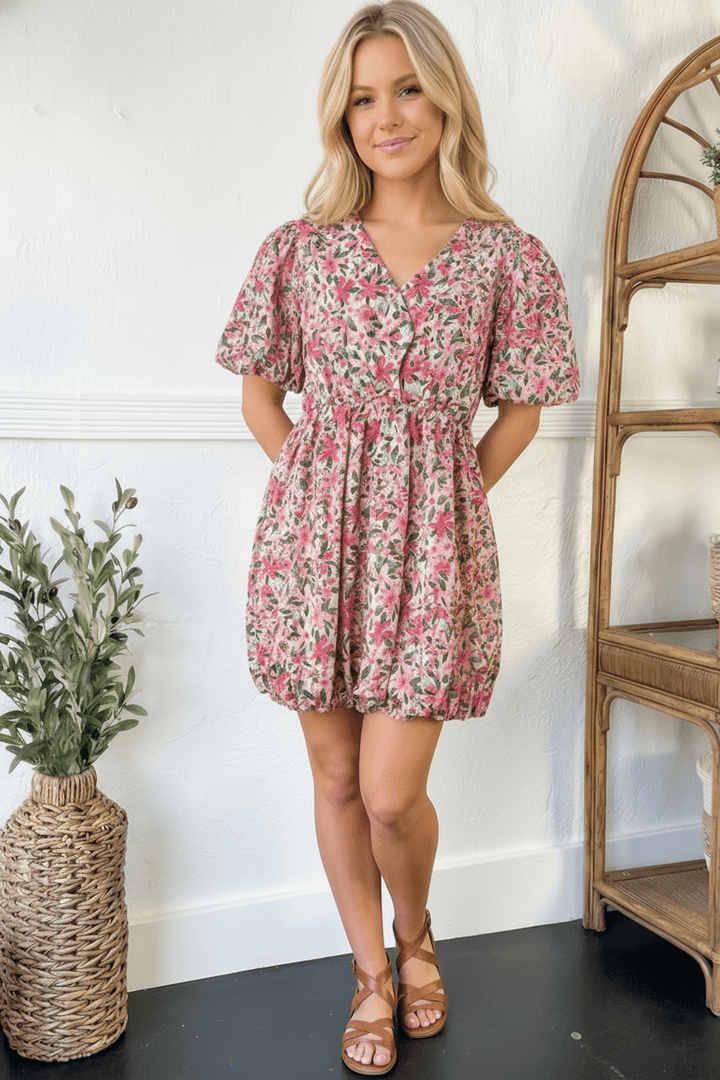 Freshly Picked Pink Florals Cotton Bubble Dress | Nikki &amp; Co. Boutique