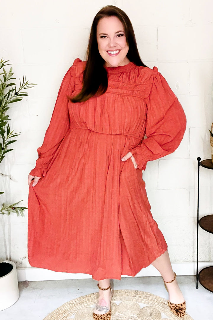 Love Found Rust Mock Neck Embossed Lined Dress | Nikki &amp; Co. Boutique