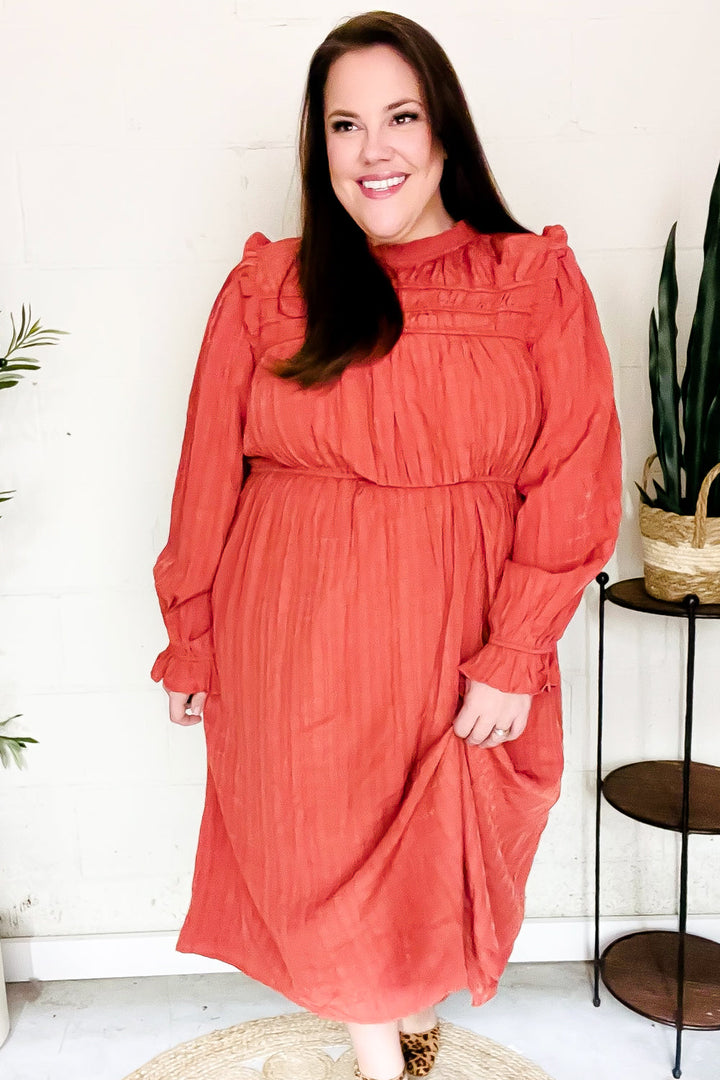 Love Found Rust Mock Neck Embossed Lined Dress | Nikki &amp; Co. Boutique