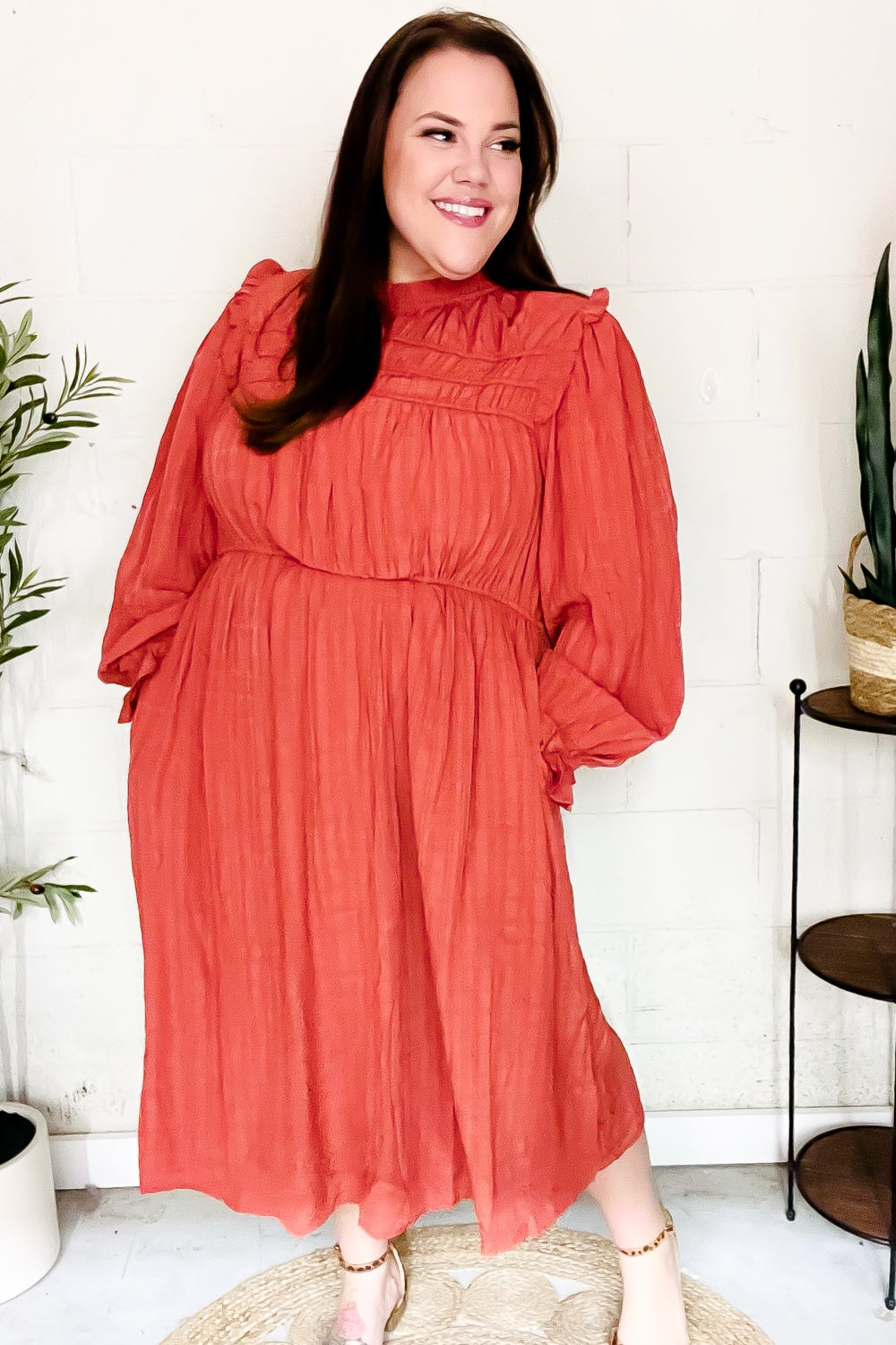Love Found Rust Mock Neck Embossed Lined Dress | Nikki &amp; Co. Boutique