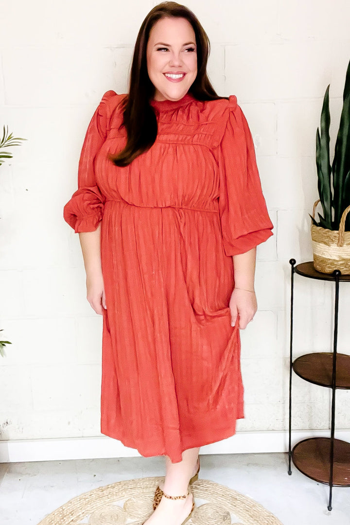 Love Found Rust Mock Neck Embossed Lined Dress | Nikki &amp; Co. Boutique
