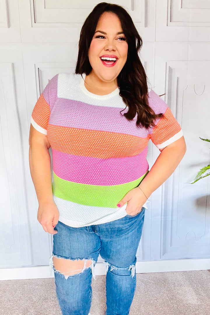Get Started Lavender &amp; Orange Stripe Jacquard Sweater Top - Nikki &amp; Co. Boutique