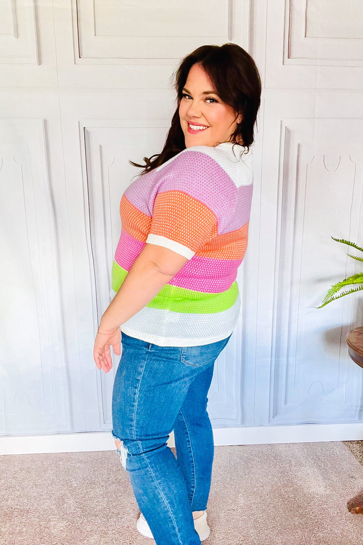 Get Started Lavender &amp; Orange Stripe Jacquard Sweater Top - Nikki &amp; Co. Boutique
