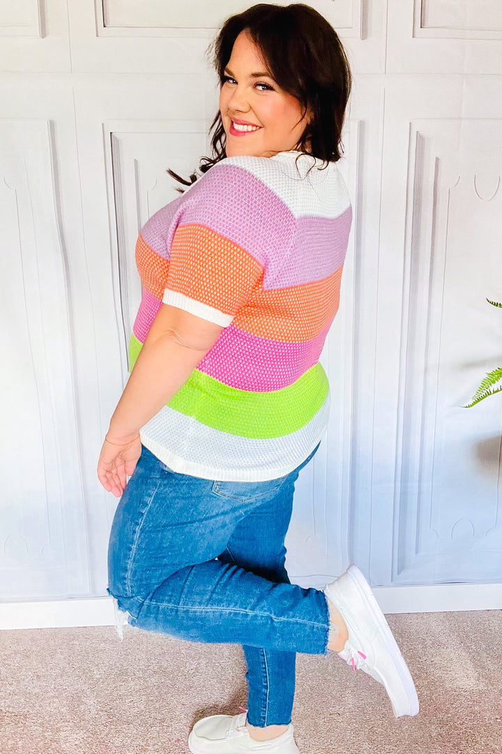 Get Started Lavender &amp; Orange Stripe Jacquard Sweater Top - Nikki &amp; Co. Boutique