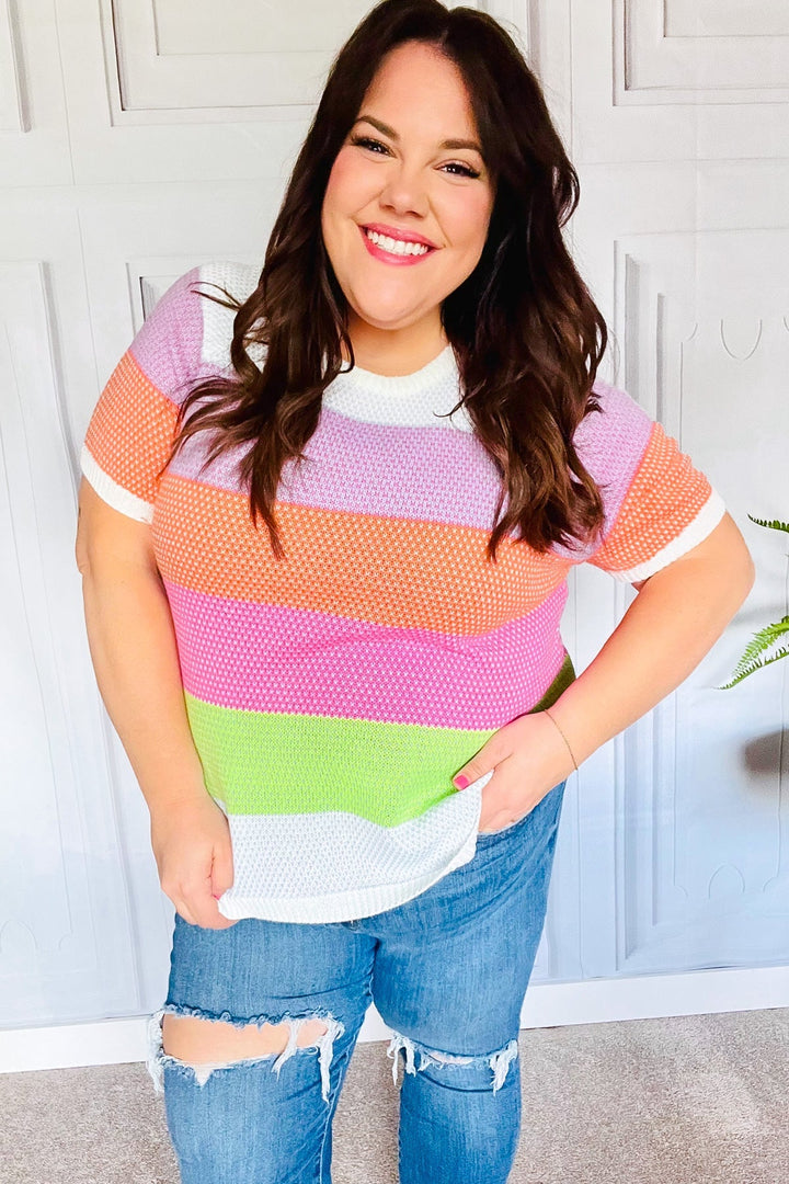 Get Started Lavender &amp; Orange Stripe Jacquard Sweater Top - Nikki &amp; Co. Boutique