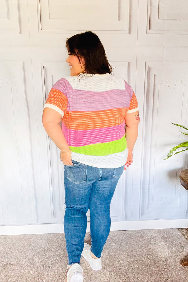 Get Started Lavender &amp; Orange Stripe Jacquard Sweater Top - Nikki &amp; Co. Boutique