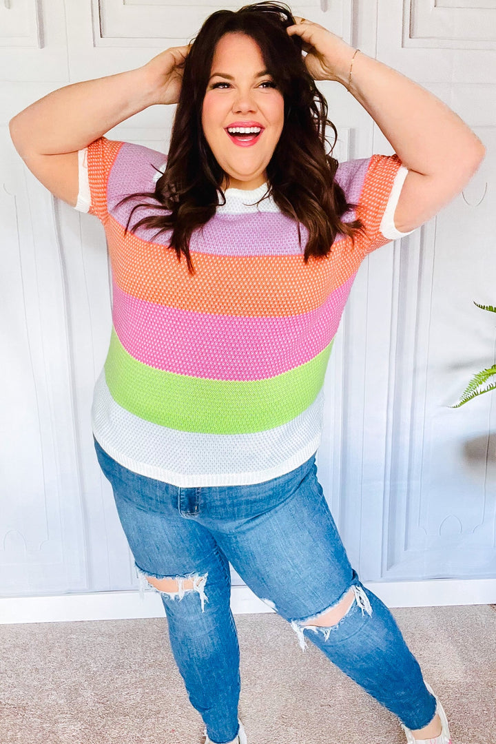 Get Started Lavender &amp; Orange Stripe Jacquard Sweater Top - Nikki &amp; Co. Boutique