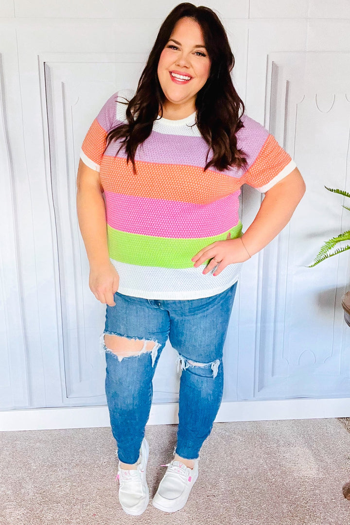 Get Started Lavender &amp; Orange Stripe Jacquard Sweater Top - Nikki &amp; Co. Boutique