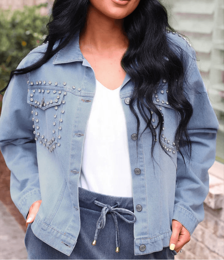 Stella Rhinestone Denim Jacket (NP) - Nikki &amp; Co. Boutique