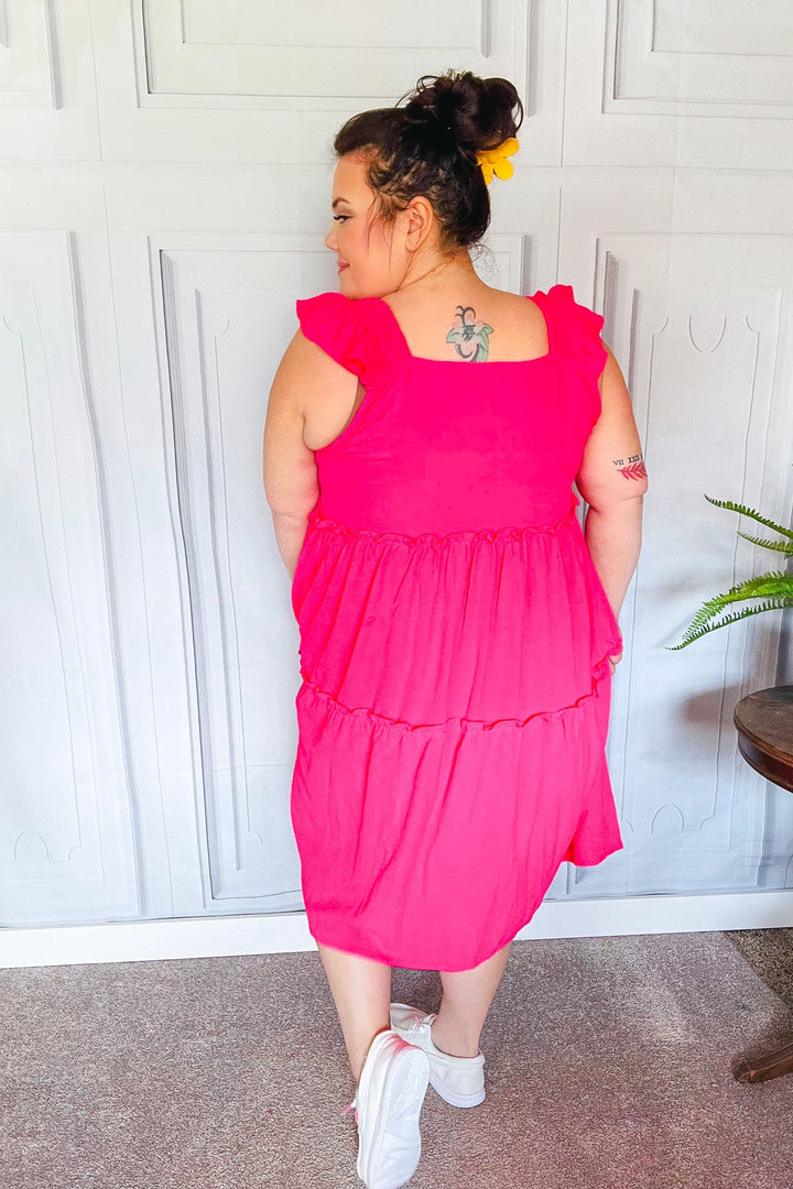 Lots To Love Fuchsia Smocked Flutter Sleeve Tiered Midi Dress | Nikki &amp; Co. Boutique