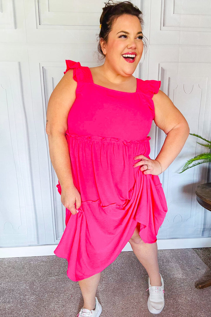 Lots To Love Fuchsia Smocked Flutter Sleeve Tiered Midi Dress | Nikki &amp; Co. Boutique