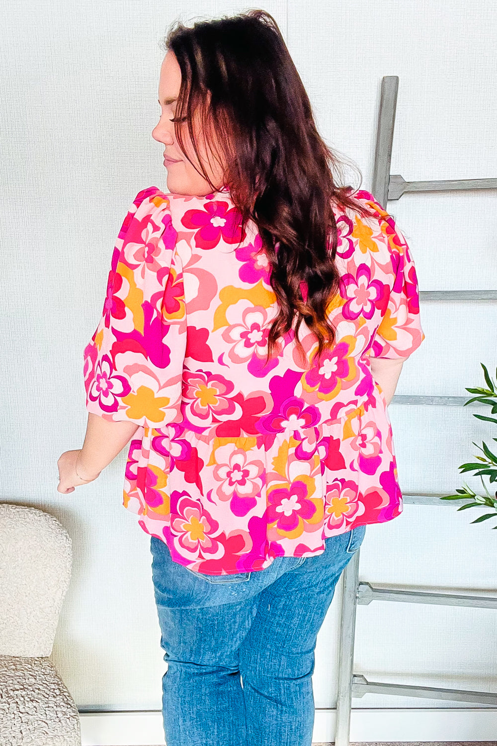 Find Love Pink/Yellow Floral Frill Balloon Shorts Sleeve Tops | Nikki &amp; Co. Boutique