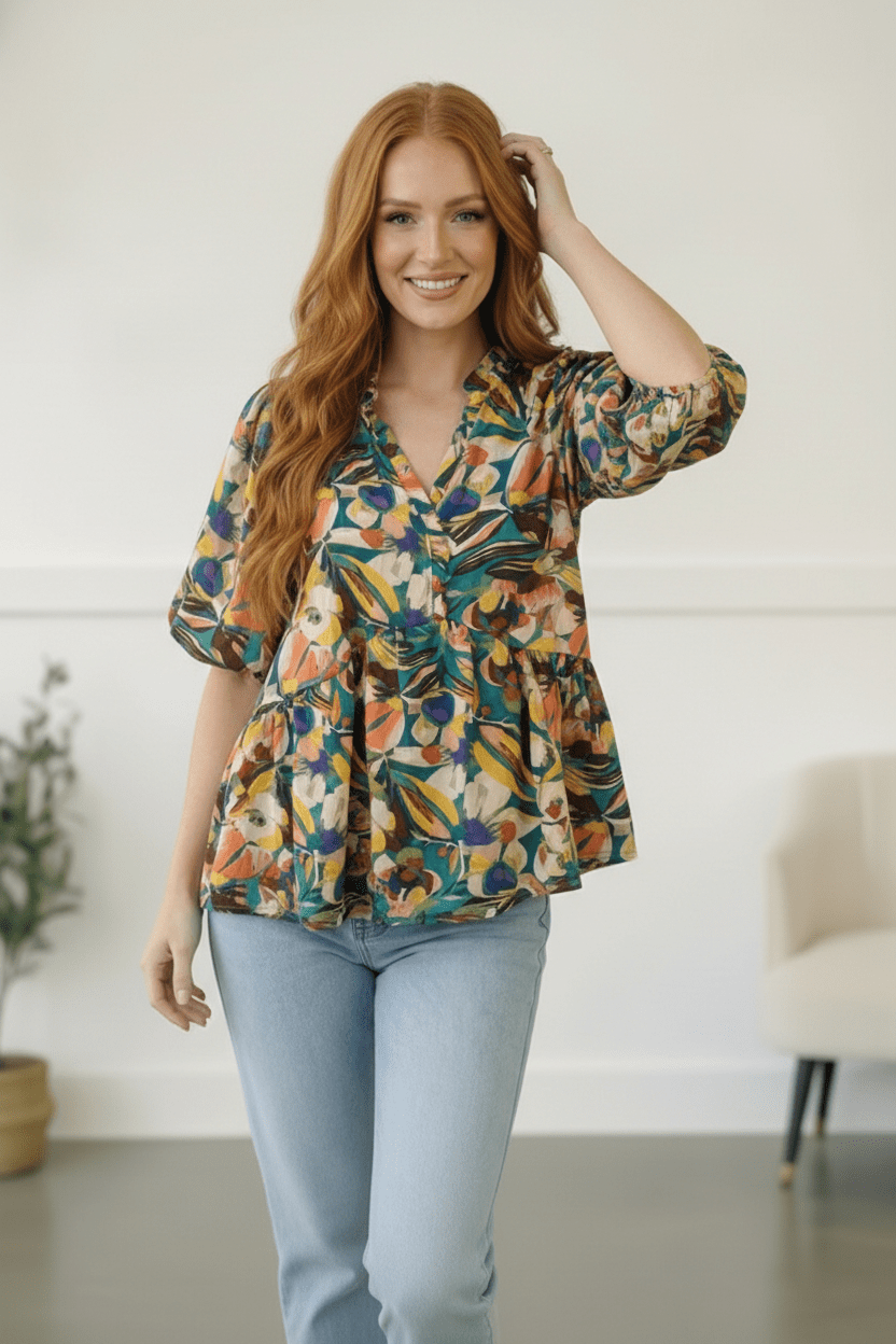 Painted Floral Jungle Blouse | Nikki &amp; Co. Boutique