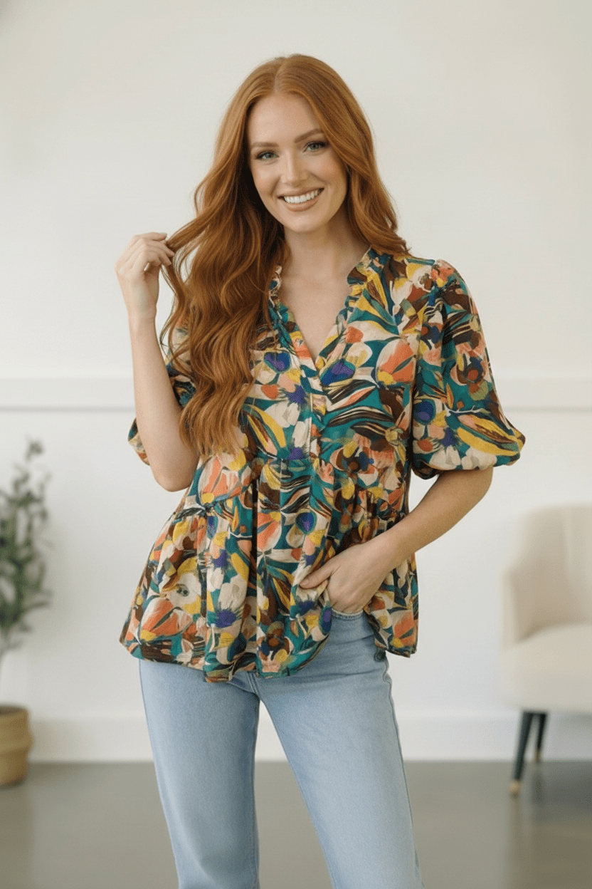 Painted Floral Jungle Blouse | Nikki &amp; Co. Boutique